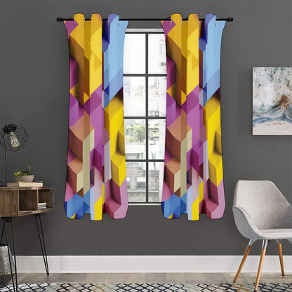 Pastel Geometric Cubic Print Curtain
