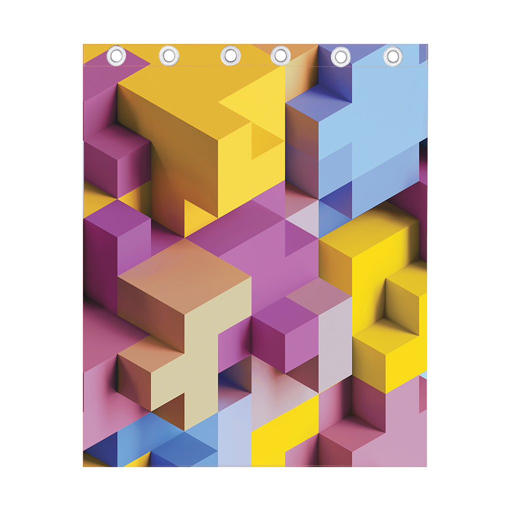Pastel Geometric Cubic Print Curtain