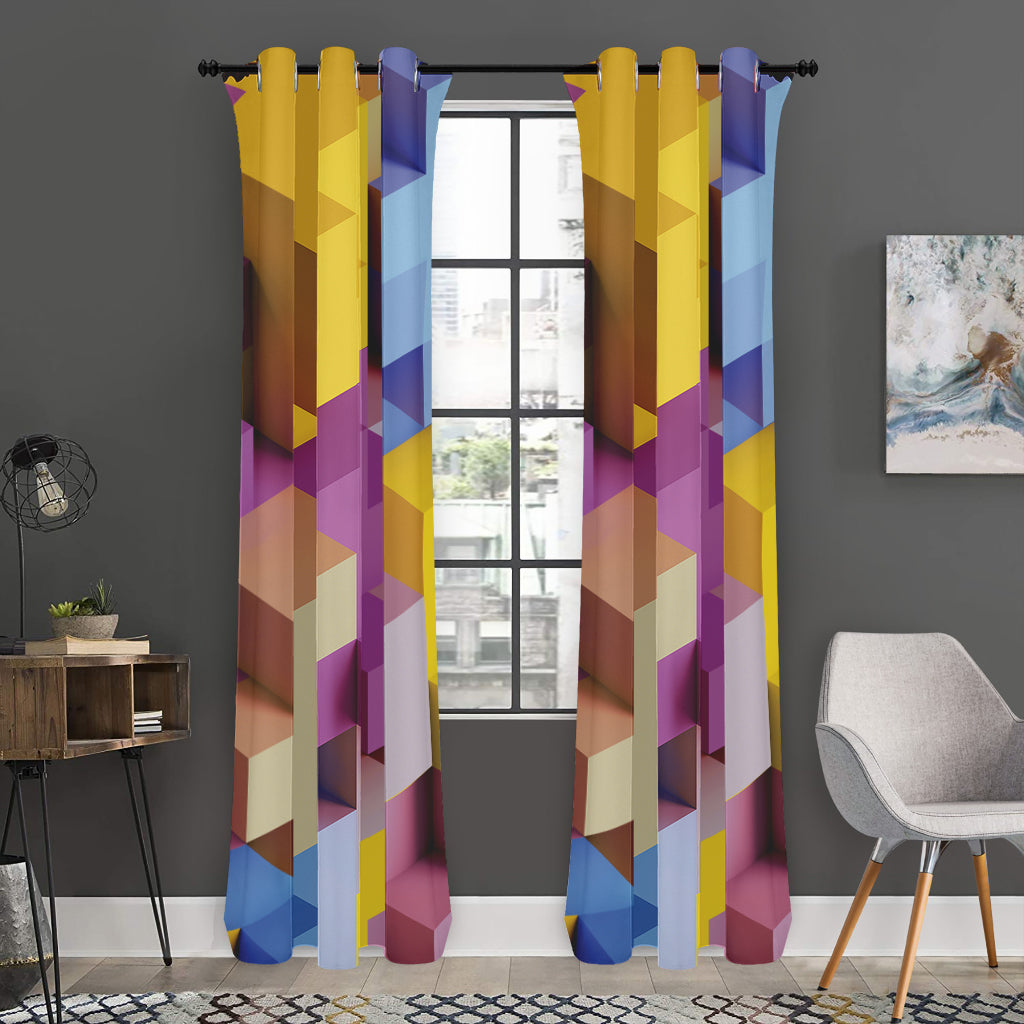 Pastel Geometric Cubic Print Curtain