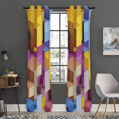 Pastel Geometric Cubic Print Curtain