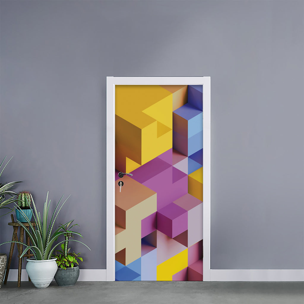 Pastel Geometric Cubic Print Door Sticker