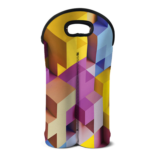 Pastel Geometric Cubic Print Double Neoprene Wine Tote