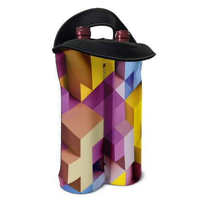 Pastel Geometric Cubic Print Double Neoprene Wine Tote
