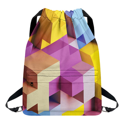 Pastel Geometric Cubic Print Drawstring Backpack