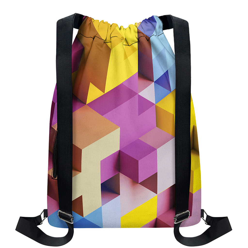 Pastel Geometric Cubic Print Drawstring Backpack
