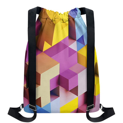 Pastel Geometric Cubic Print Drawstring Backpack