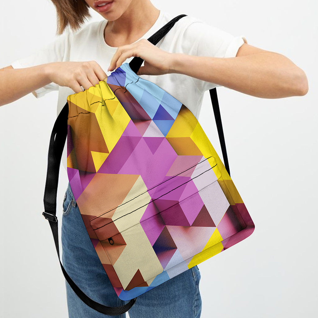 Pastel Geometric Cubic Print Drawstring Backpack