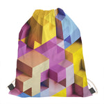 Pastel Geometric Cubic Print Drawstring Bag