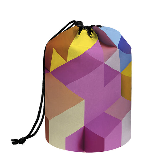 Pastel Geometric Cubic Print Drawstring Makeup Bag