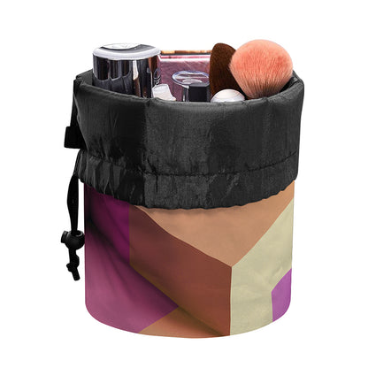 Pastel Geometric Cubic Print Drawstring Makeup Bag
