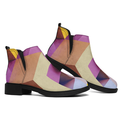 Pastel Geometric Cubic Print Flat Ankle Boots