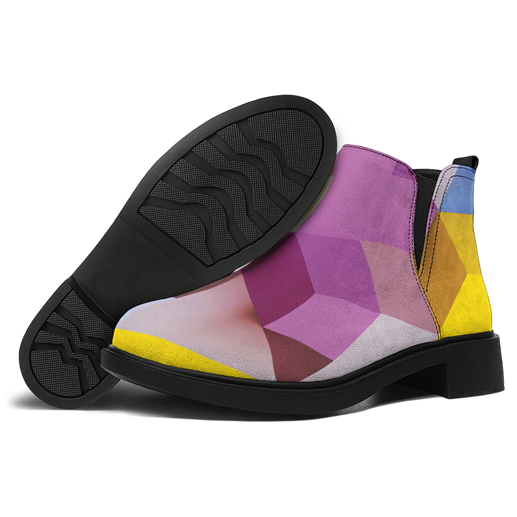 Pastel Geometric Cubic Print Flat Ankle Boots