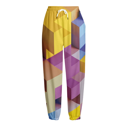 Pastel Geometric Cubic Print Fleece Lined Knit Pants