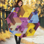 Pastel Geometric Cubic Print Foldable Umbrella