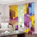 Pastel Geometric Cubic Print Grommet Curtains