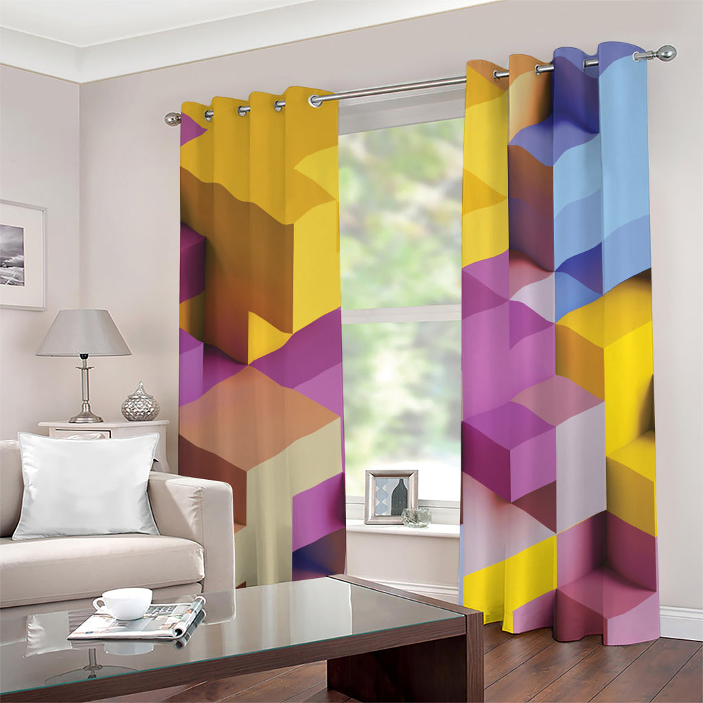 Pastel Geometric Cubic Print Grommet Curtains