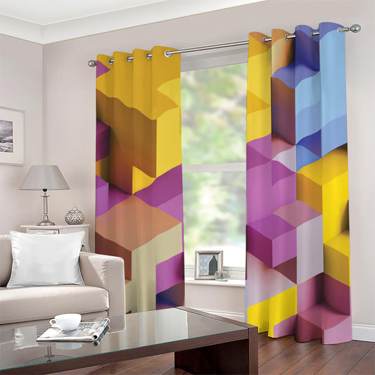 Pastel Geometric Cubic Print Grommet Curtains