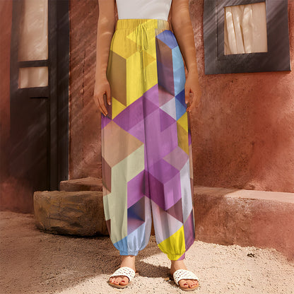 Pastel Geometric Cubic Print Harem Pants