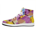 Pastel Geometric Cubic Print High Top Leather Sneakers