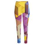 Pastel Geometric Cubic Print High-Waisted Pocket Leggings