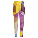 Pastel Geometric Cubic Print High-Waisted Pocket Leggings