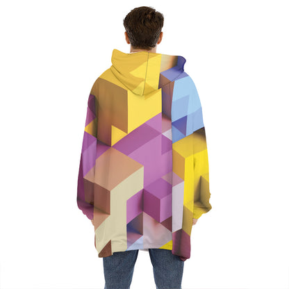 Pastel Geometric Cubic Print Hoodie Blanket