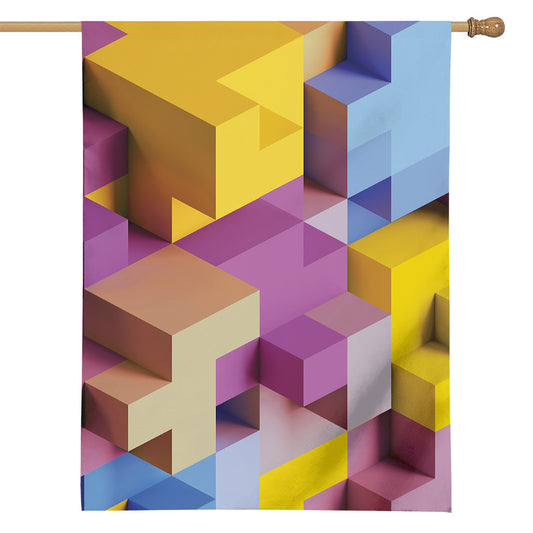 Pastel Geometric Cubic Print House Flag