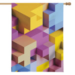 Pastel Geometric Cubic Print House Flag