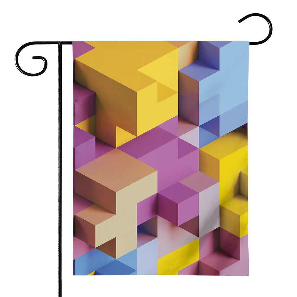 Pastel Geometric Cubic Print House Flag