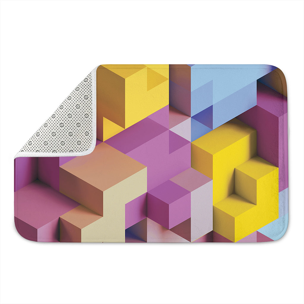 Pastel Geometric Cubic Print Indoor Door Mat