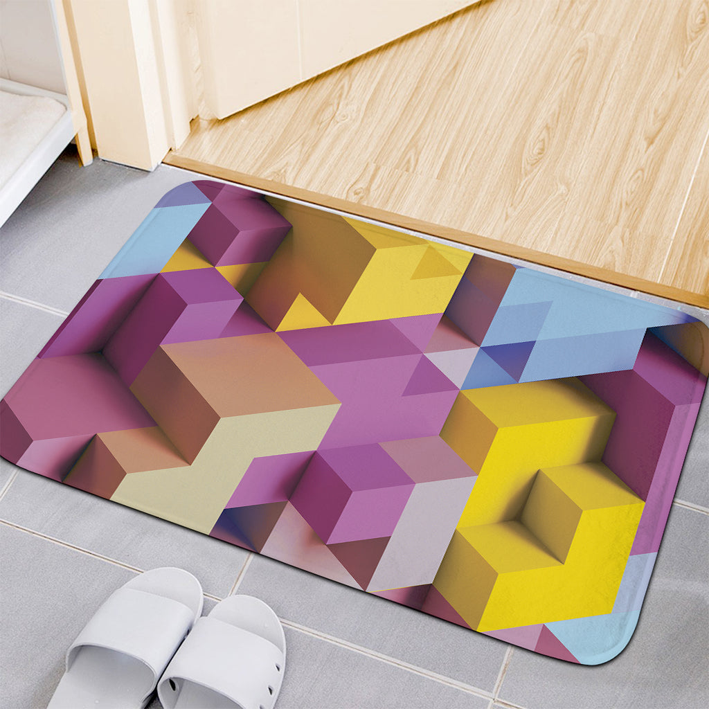 Pastel Geometric Cubic Print Indoor Door Mat