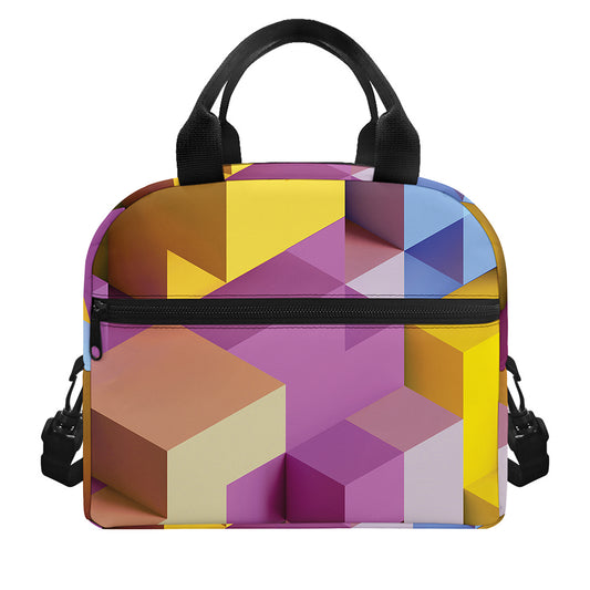 Pastel Geometric Cubic Print Insulated Lunch Bag