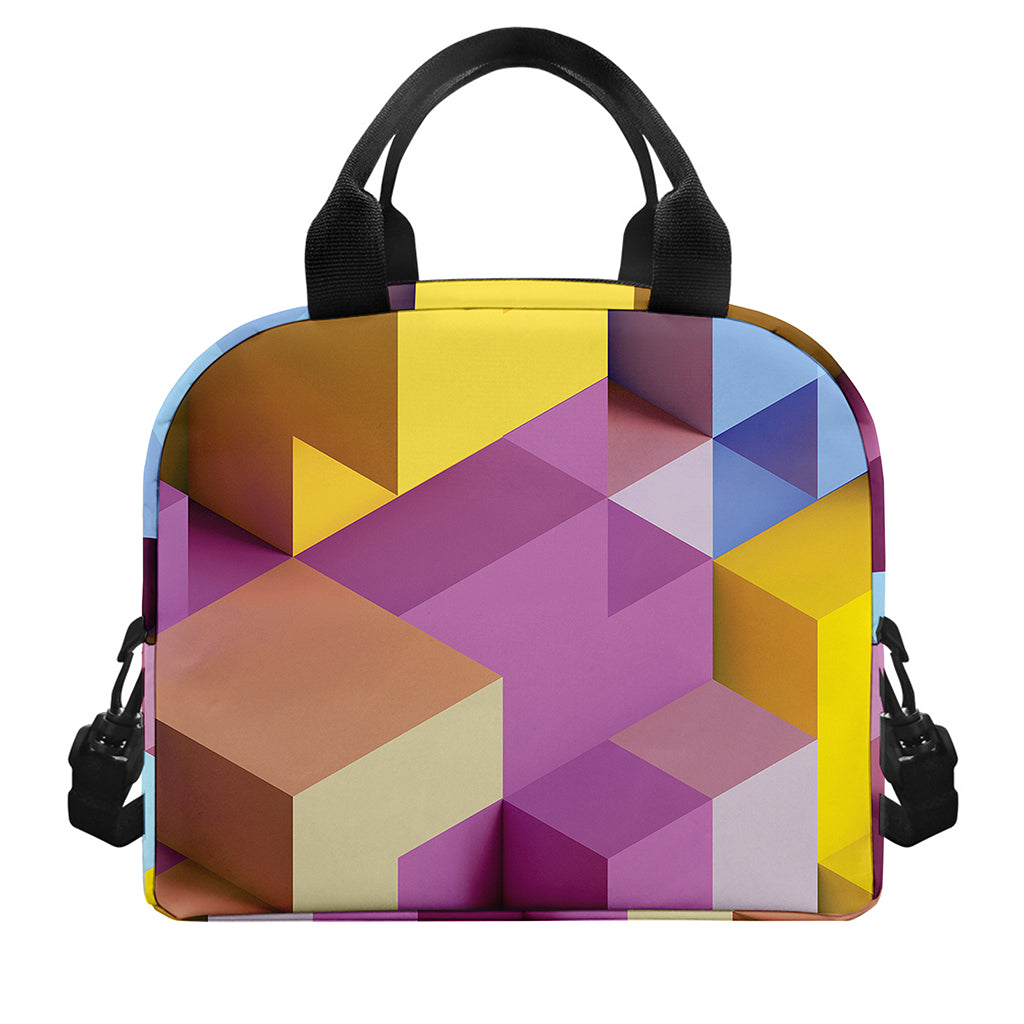 Pastel Geometric Cubic Print Insulated Lunch Bag