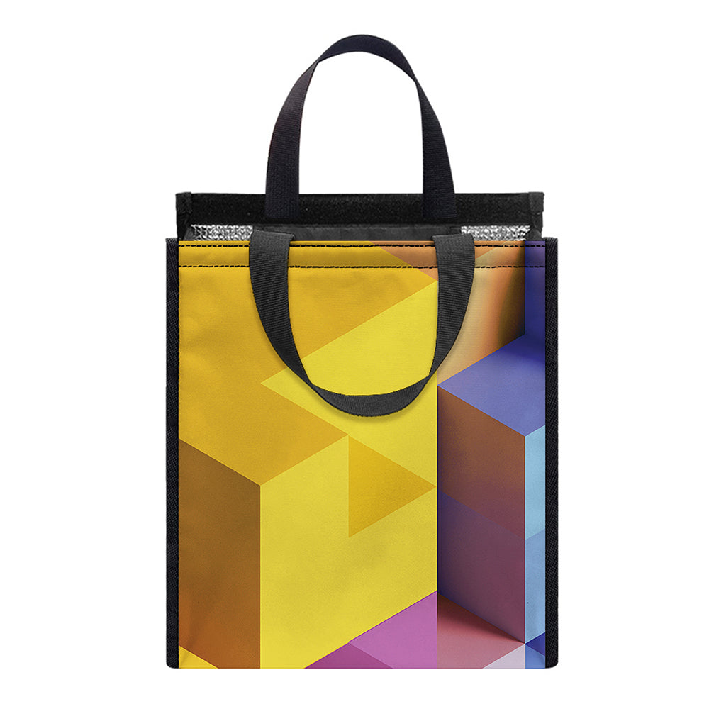 Pastel Geometric Cubic Print Insulated Lunch Tote