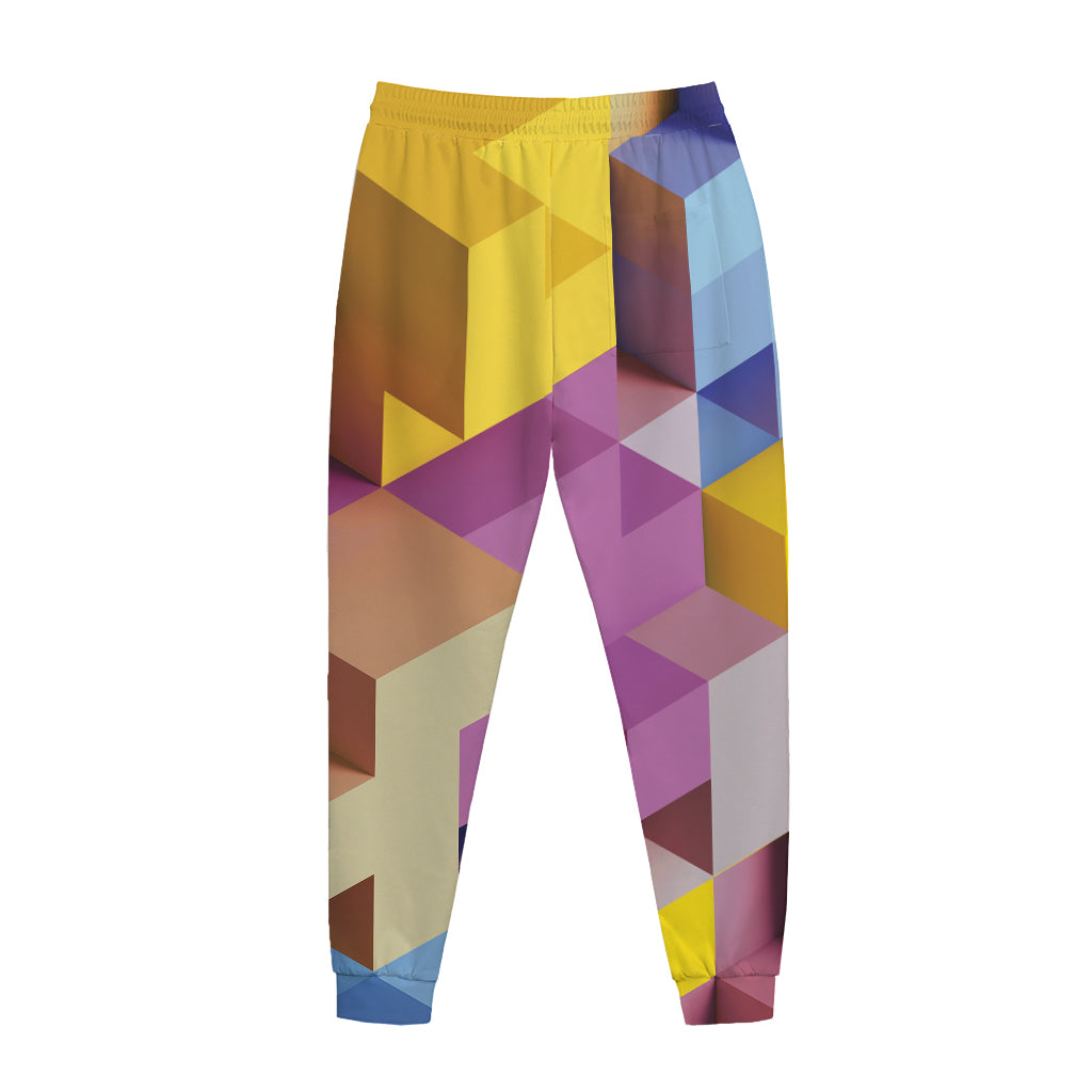 Pastel Geometric Cubic Print Jogger Pants