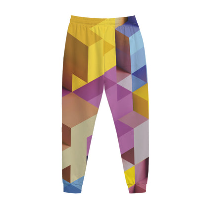 Pastel Geometric Cubic Print Jogger Pants