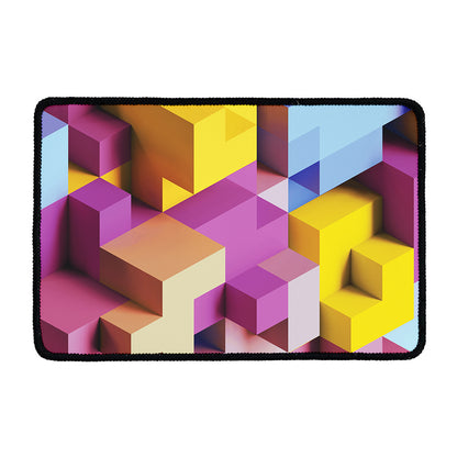 Pastel Geometric Cubic Print Kitchen Mat