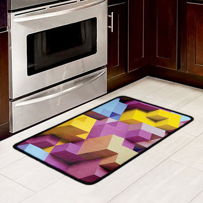 Pastel Geometric Cubic Print Kitchen Mat