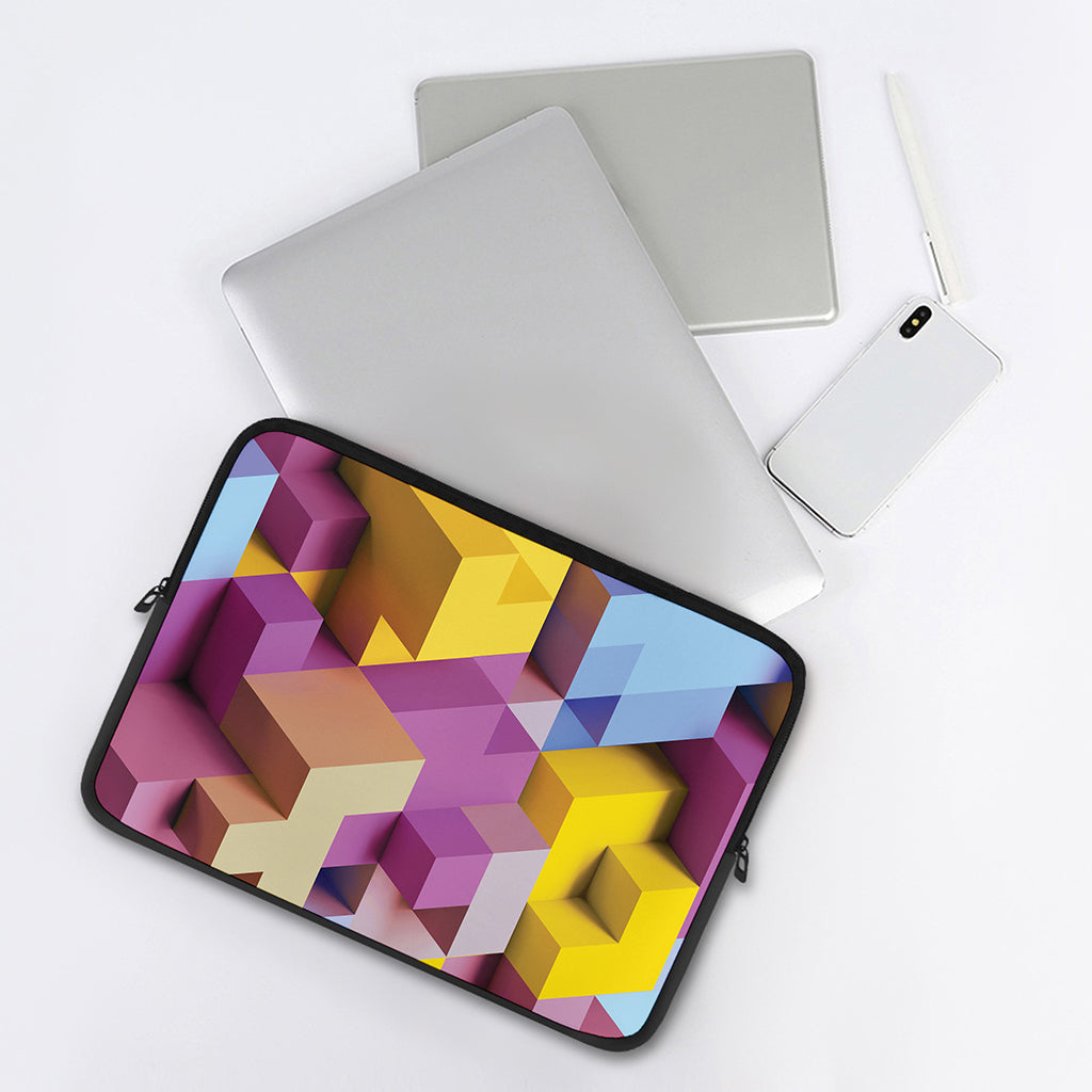 Pastel Geometric Cubic Print Laptop Sleeve