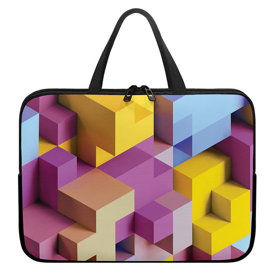 Pastel Geometric Cubic Print Laptop Sleeve With Handle
