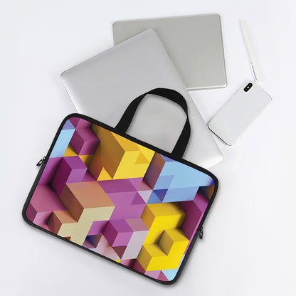 Pastel Geometric Cubic Print Laptop Sleeve With Handle