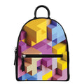 Pastel Geometric Cubic Print Leather Backpack
