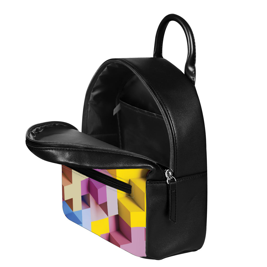 Pastel Geometric Cubic Print Leather Backpack