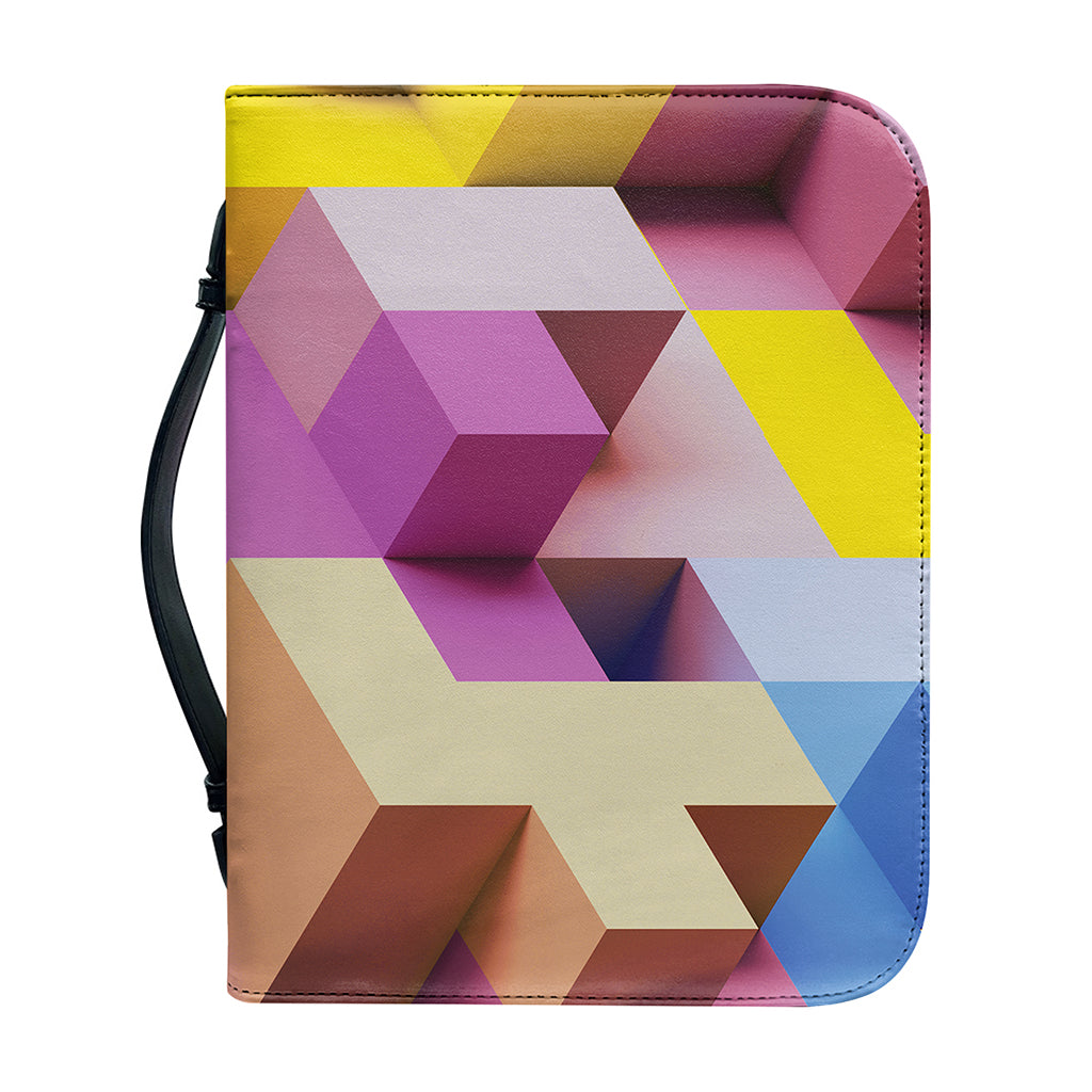 Pastel Geometric Cubic Print Leather Bible Cover