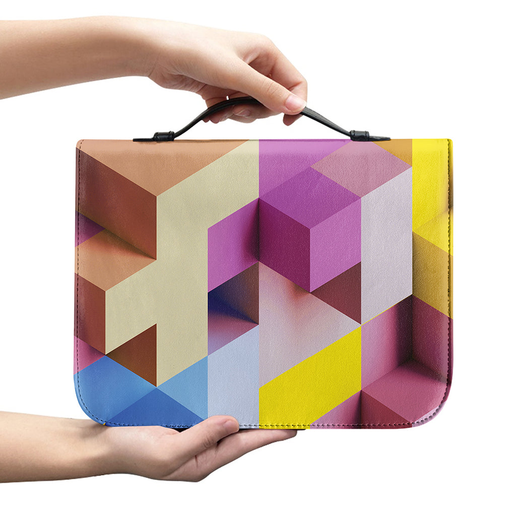 Pastel Geometric Cubic Print Leather Bible Cover