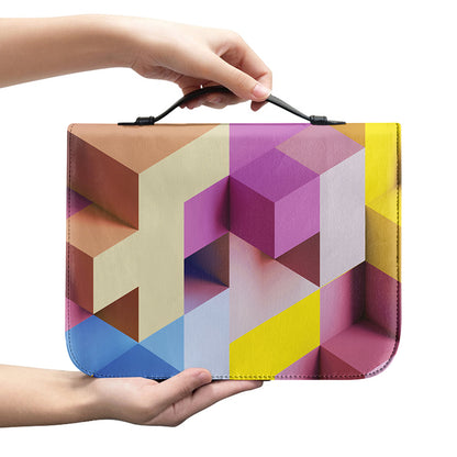 Pastel Geometric Cubic Print Leather Bible Cover