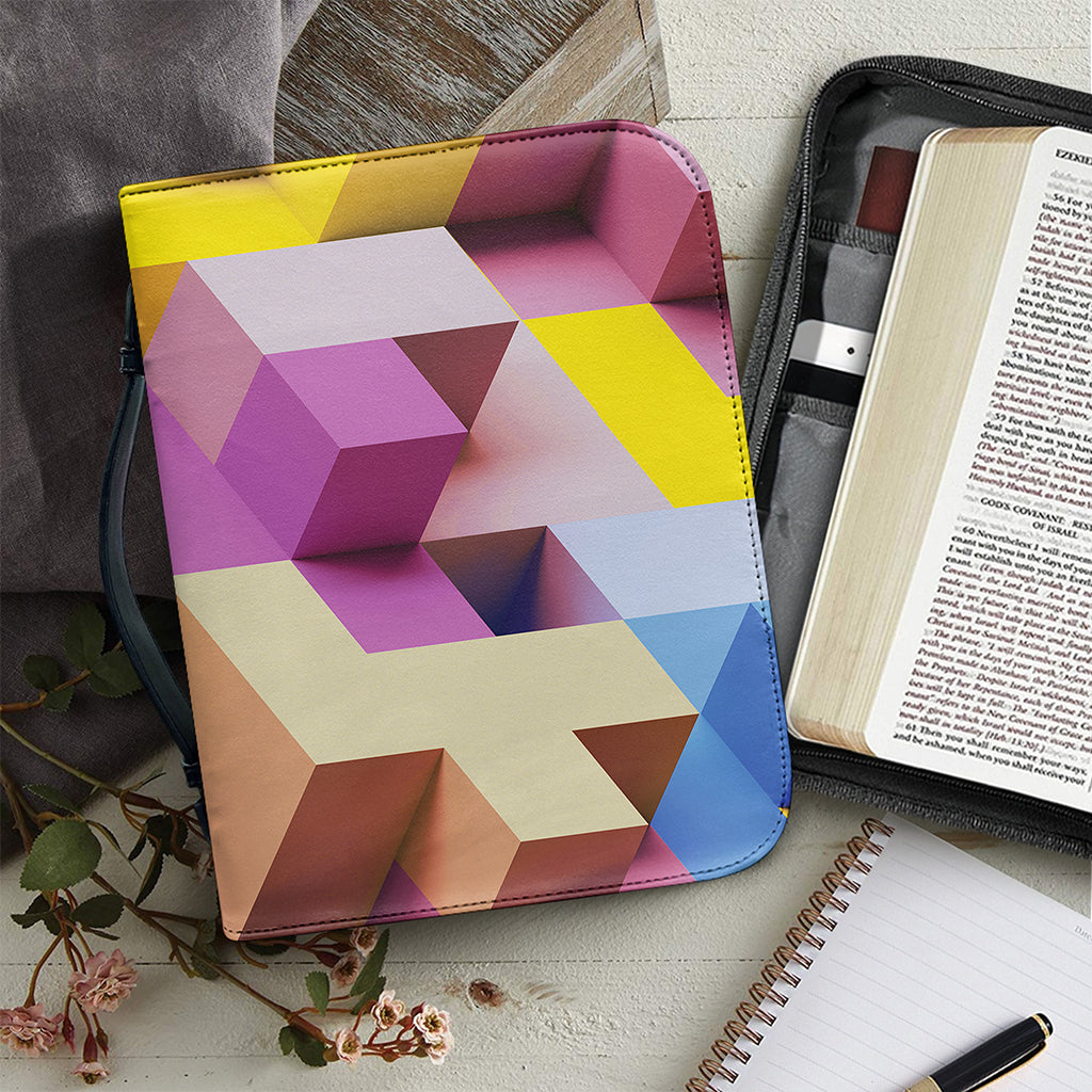 Pastel Geometric Cubic Print Leather Bible Cover