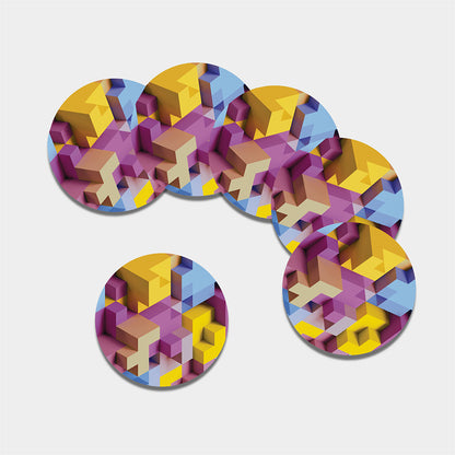 Pastel Geometric Cubic Print Leather Coaster Set