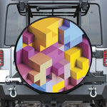 Pastel Geometric Cubic Print Leather Spare Tire Cover