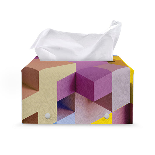 Pastel Geometric Cubic Print Leather Tissue Box Cover